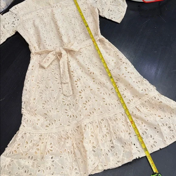 roolee cream colored eyelet dress. size xs. zipper. tie around waist. excellent. - Picture 8 of 8